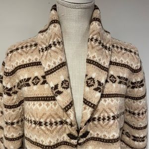Vintage Susan Bristol Wool Cardigan XL Tribal Metal Clasps/ Hook Shawl collar